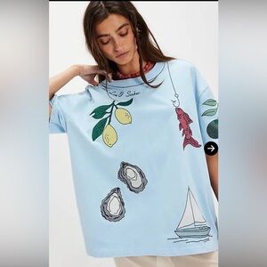 Free People x Denim and Bone Dinner Party Embroidered Tee NWT